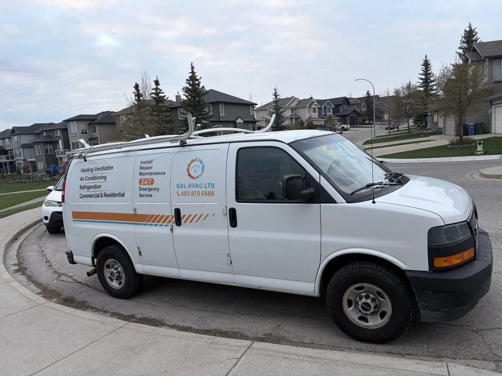 GBL HVAC LTD service van in a Calgary residential neighbourhood